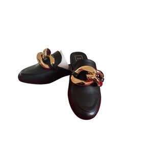 SHU SHOP 6.5 Women Black Gold Chain Mules Slides Loafers Shoes Size 9